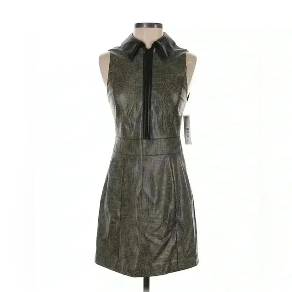 Alice + Olivia Ellis Sleeveless Faux Leather Mini Dress 2 XS Croc Embossed $495 - Picture 8 of 10